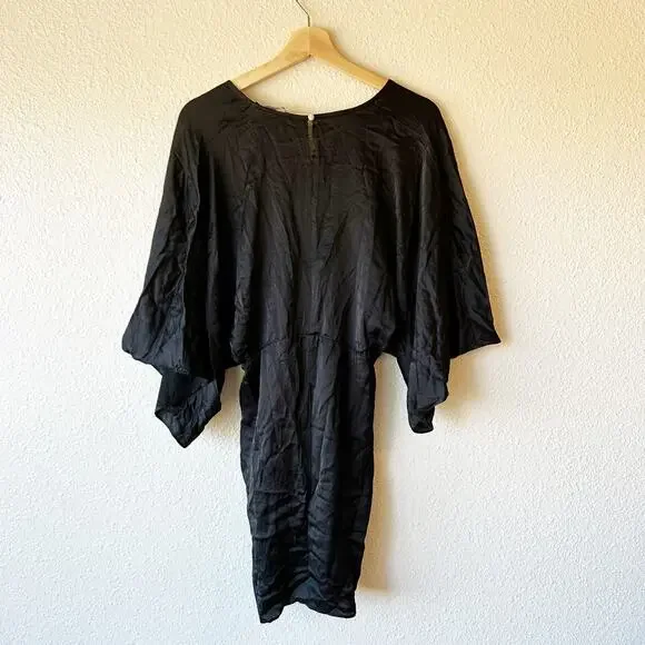 NWT Zara Satin Knotted Black Bat Wing Dress Mini sz M - Picture 11 of 12